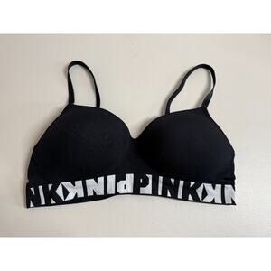 Victorias Secret PINK Lightly Lined Bralette Bra Wireless Size Large Black White